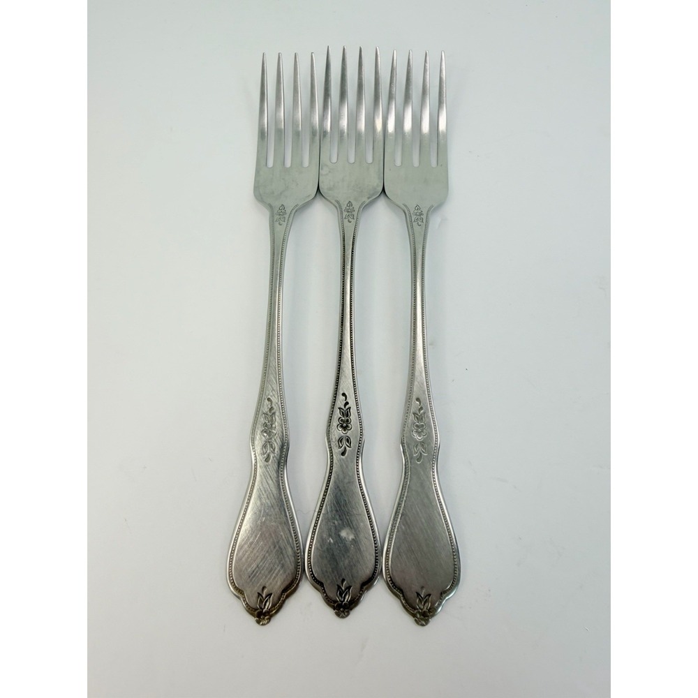 Oneida MORNING BLOSSOM Stainless Dinner Fork Burnished Flatware Lot Of 3